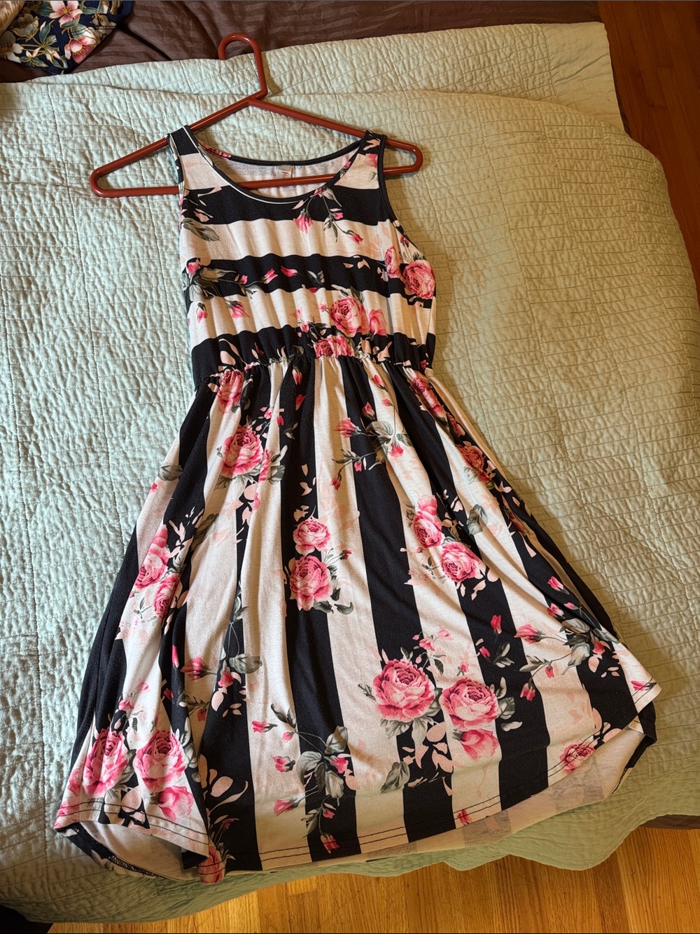 Womens' Black & Cream Stripe Floral Sundress